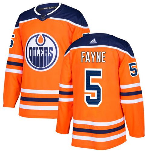 Adidas Oilers #5 Mark Fayne Orange Home Authentic Stitched NHL Jersey - Click Image to Close